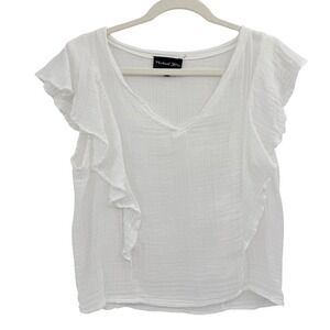 Michael Stars Double Gauze Flounce Top Medium White V Neck Cotton‎ Euro Summer
